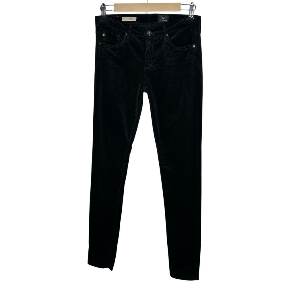 AG Adriano Goldschmied Pants Womens 27 Black Sueded Velvet Legging Skinny NWT